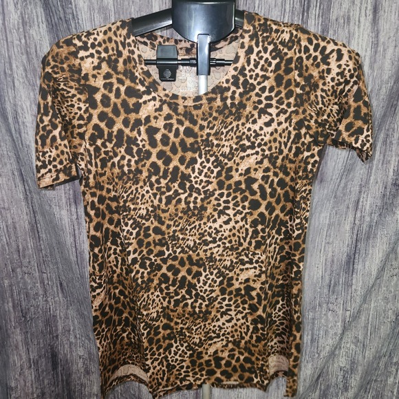 Hue Perfect Vintage Wash Tee XS Leopard Print Short Sleeve T Shirt Top - Picture 1 of 6